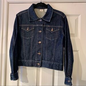 Enyce Jean Jacket Medium Black Red Buttons Flap Pockets Collar Denim Women